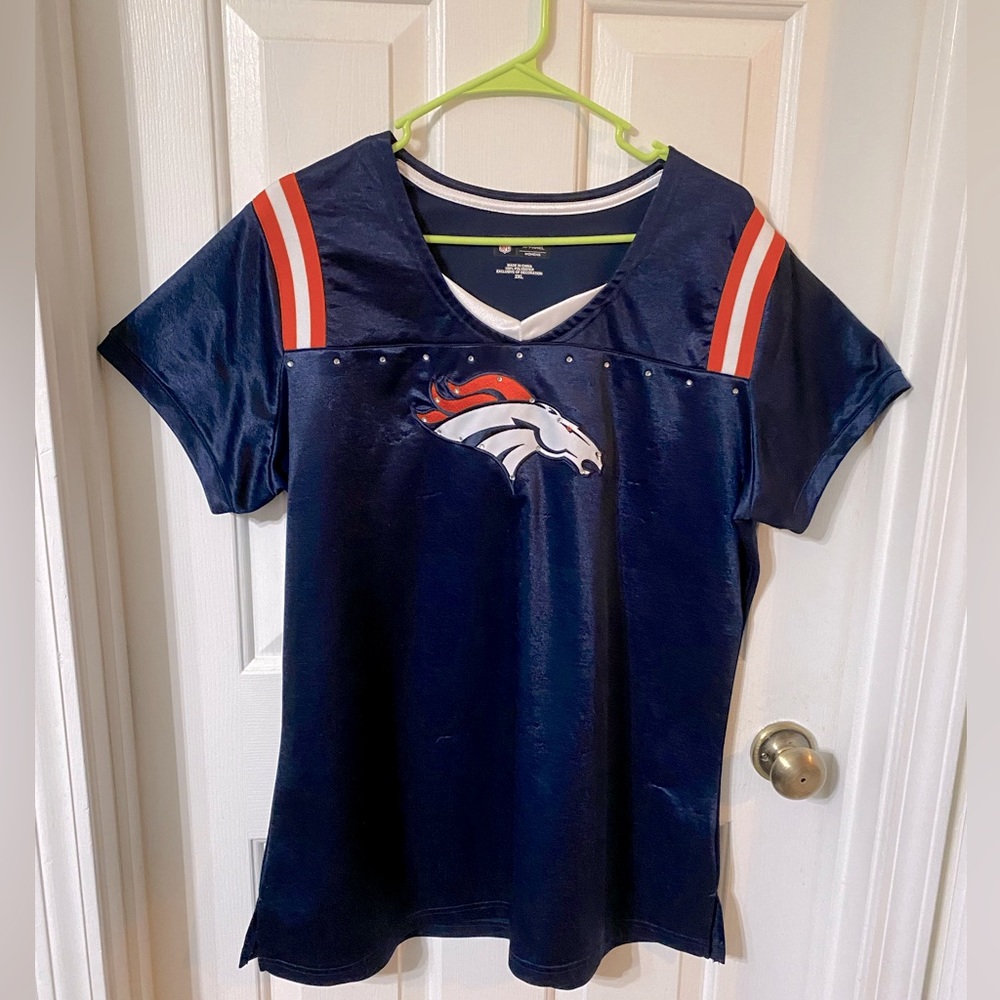 NFL Women's Navy and Orange Jersey Top